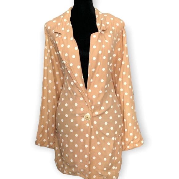 Brittany Nicole Vintage Polkadot Tan Peach Blazer Size Medium Long Sleeve Mid - Picture 1 of 11